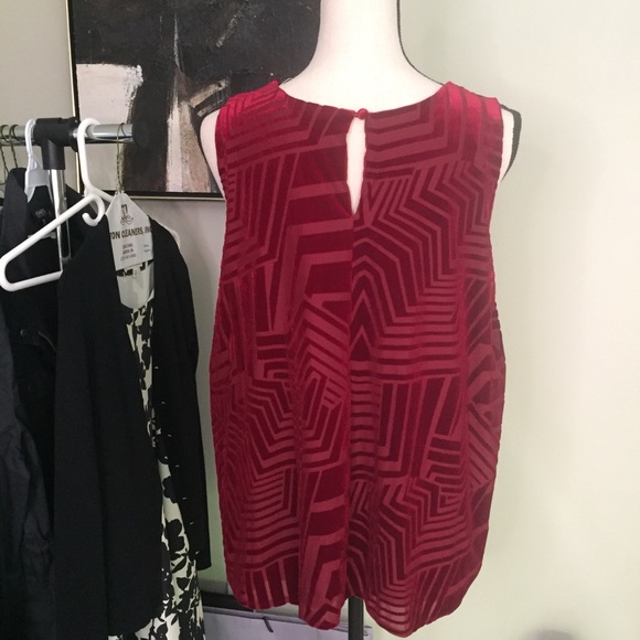 ANTHROPOLOGIE deep ruby red velvet flocked tank top, size XL - Picture 4 of 10